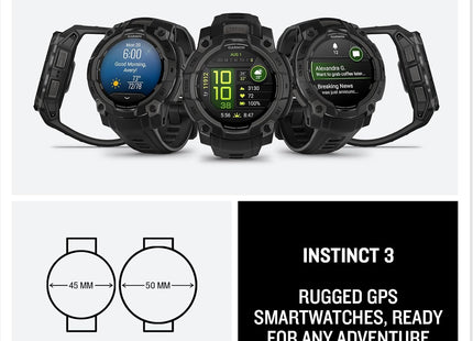 Garmin Instinct® 3 45Mm, AMOLED Display, Rugged Outdoor GPS Smartwatch, Metal-Reinforced Bezel, Built-In Flashlight, up to 18 Days of Battery Life, Black