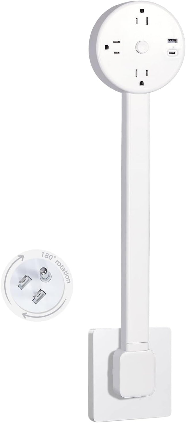 Rotating Multi-Outlet Extension with On/Off Power Switch and USB Ports, Vertical Power Lift Socket Expander, Extendable Power Strip for behind Couches, Desks, or Tables