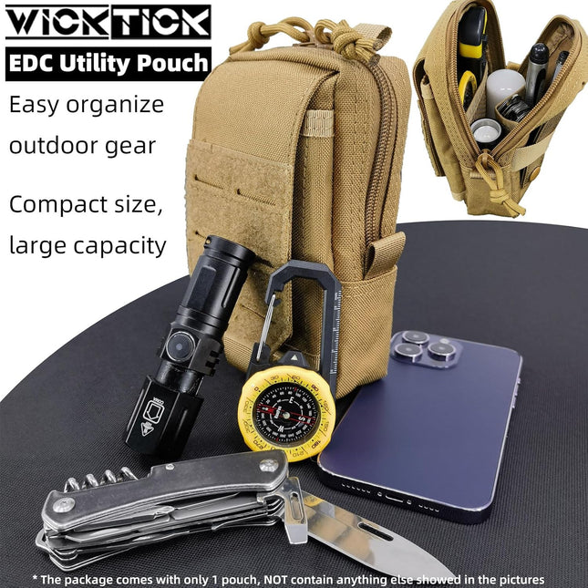WICKTICK Tactical EDC Pouch, Molle Utility Pouch Gadget Organizer Holder Bag Phone Holster Waist Pack Pouch Tool Pocket for Outdoor Activities, Attached to Backpack/Vest/Belt (Black, Basic)