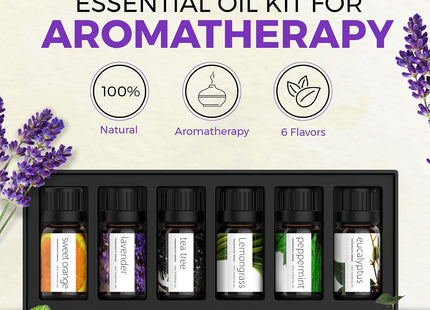 PURE AROMA Essential Oils 100% Pure Therapeutic Grade Oils Kit- Top 6 Aromatherapy Oils Gift Set-6 Pack, 10Ml(Eucalyptus, Lavender, Lemon Grass, Orange, Peppermint, Tea Tree)