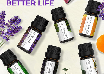 PURE AROMA Essential Oils 100% Pure Therapeutic Grade Oils Kit- Top 6 Aromatherapy Oils Gift Set-6 Pack, 10Ml(Eucalyptus, Lavender, Lemon Grass, Orange, Peppermint, Tea Tree)