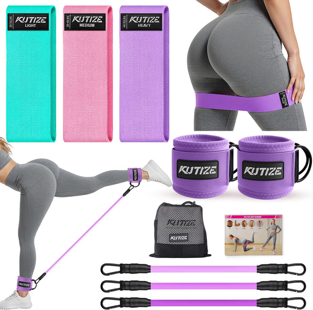 Ankle Resistance Bands with Cuffs & Fabric Resistance Bands Set - Legs & Glutes Workout Equipment for Women & Men, Home Gym Heavy Exercise Bands for Butt, Hip, Yoga,Strength Training