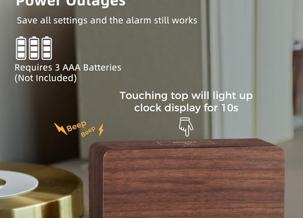 Wooden Digital Alarm Clocks for Bedrooms: Dimmable Dual Alarm Clock with Large Numbers for Bedside Desk - Loud Alarm for Heavy Sleepers with Volume Control - Wood Decor & Gifts