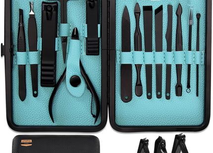 Utopia Care - 15 in 1 Stainless Steel Professional Manicure Pedicure Set Nail Clippers Kit – Portable Travel Grooming Kit - Facial, Cuticle and Nail Care for Men and Women (Black)