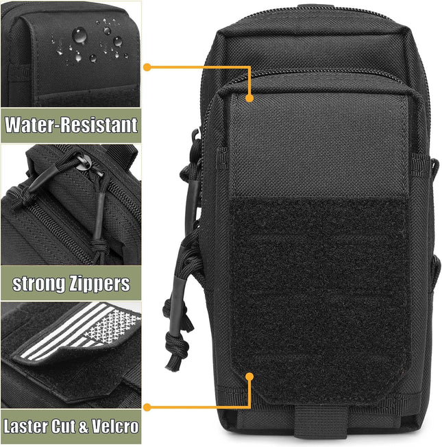 MOZETO Molle Pouches, Universal Tactical Pouche with Mobile Phone Holster, Compact 1000D Utility EDC Tool Bag Gadget Organizer