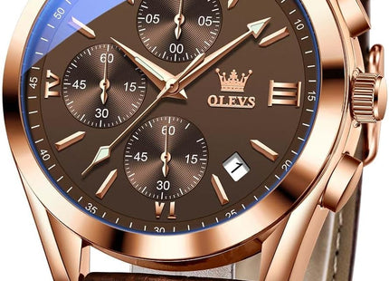 Olevs Watches for Men Analog Leather Band Mens Watches Business Watch for Men Large Face Dress Watch Men Easy Read Wrist Watches for Men with Day Date Luxury Two Tone Arabic Numerals Men Watches