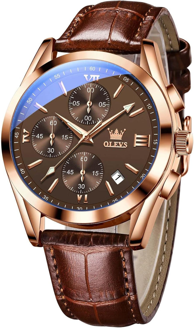 Olevs Watches for Men Analog Leather Band Mens Watches Business Watch for Men Large Face Dress Watch Men Easy Read Wrist Watches for Men with Day Date Luxury Two Tone Arabic Numerals Men Watches