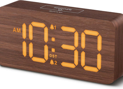 Wooden Digital Alarm Clocks for Bedrooms: Dimmable Dual Alarm Clock with Large Numbers for Bedside Desk - Loud Alarm for Heavy Sleepers with Volume Control - Wood Decor & Gifts