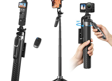 K&F CONCEPT 71" Tripod Compatible with Iphone/Pocket 4/3/Insta360 Luna Ultra, Auto Open Phone Tripod with 4 Legs & Stabilizing Handle, 360° Rotation Selfie Stick with Wireless Remote Control