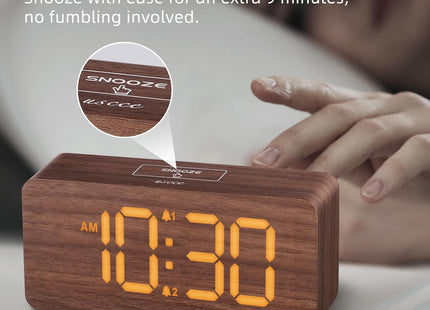 Wooden Digital Alarm Clocks for Bedrooms: Dimmable Dual Alarm Clock with Large Numbers for Bedside Desk - Loud Alarm for Heavy Sleepers with Volume Control - Wood Decor & Gifts