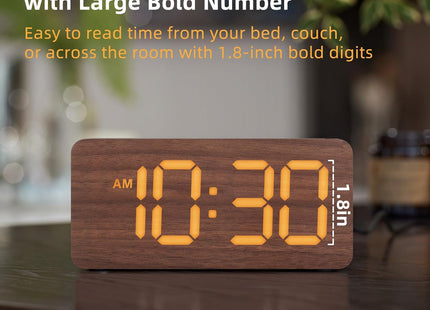 Wooden Digital Alarm Clocks for Bedrooms: Dimmable Dual Alarm Clock with Large Numbers for Bedside Desk - Loud Alarm for Heavy Sleepers with Volume Control - Wood Decor & Gifts