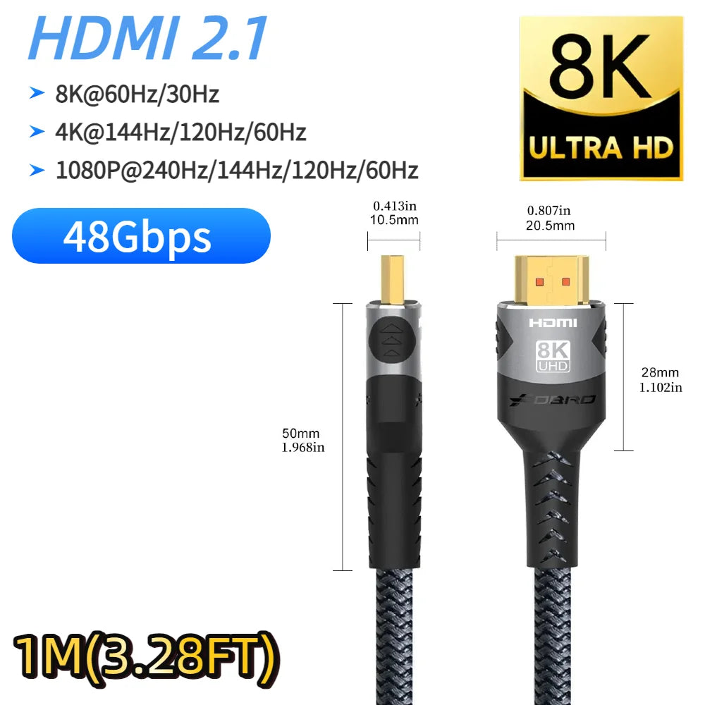 16K HDMI 2.2 Cable 96Gbps Supports 8K@120Hz 4K@240Hz 2K@360H HDR Earc Compatible with Roku TV HDTV PS5