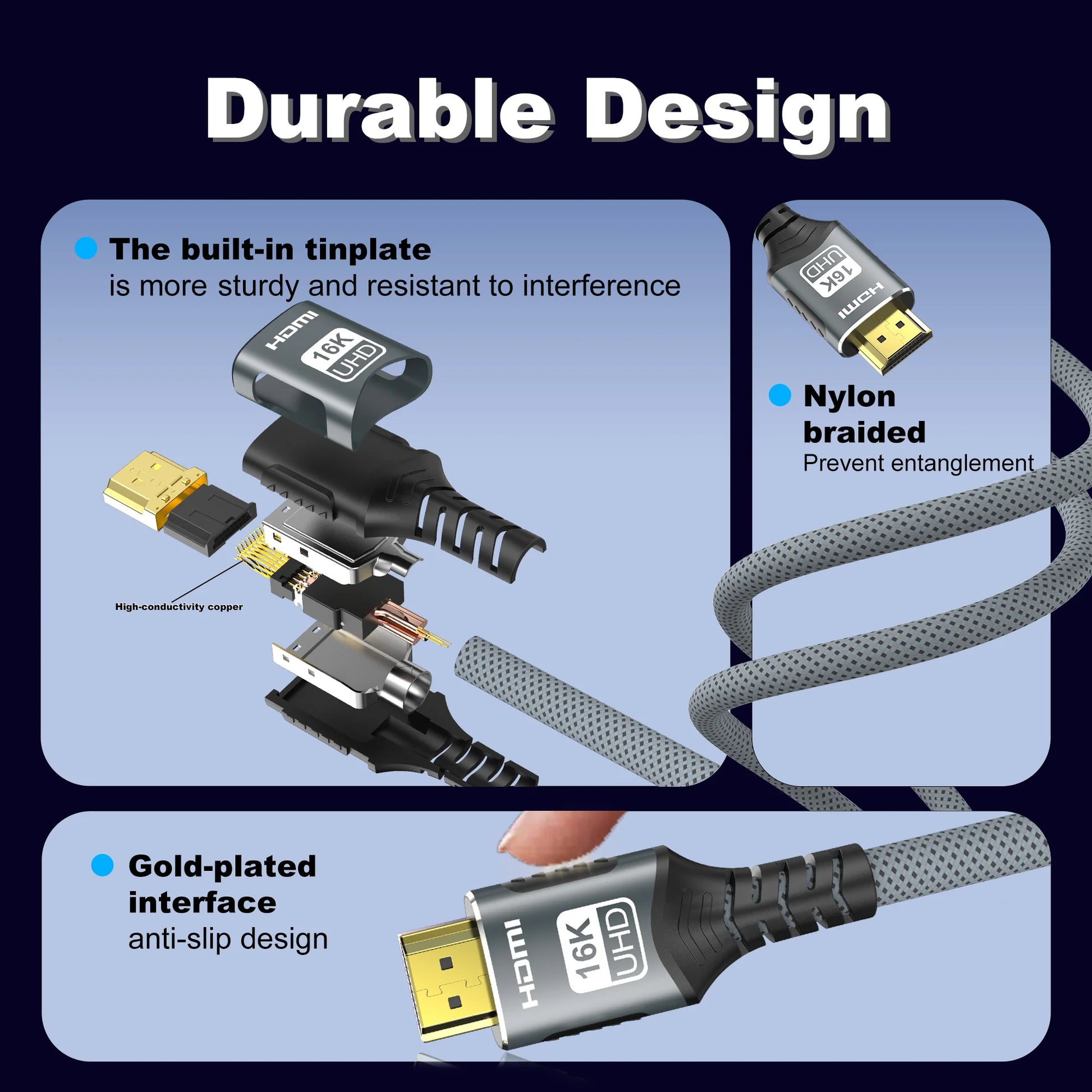 16K HDMI 2.2 Cable 96Gbps Supports 8K@120Hz 4K@240Hz 2K@360H HDR Earc Compatible with Roku TV HDTV PS5