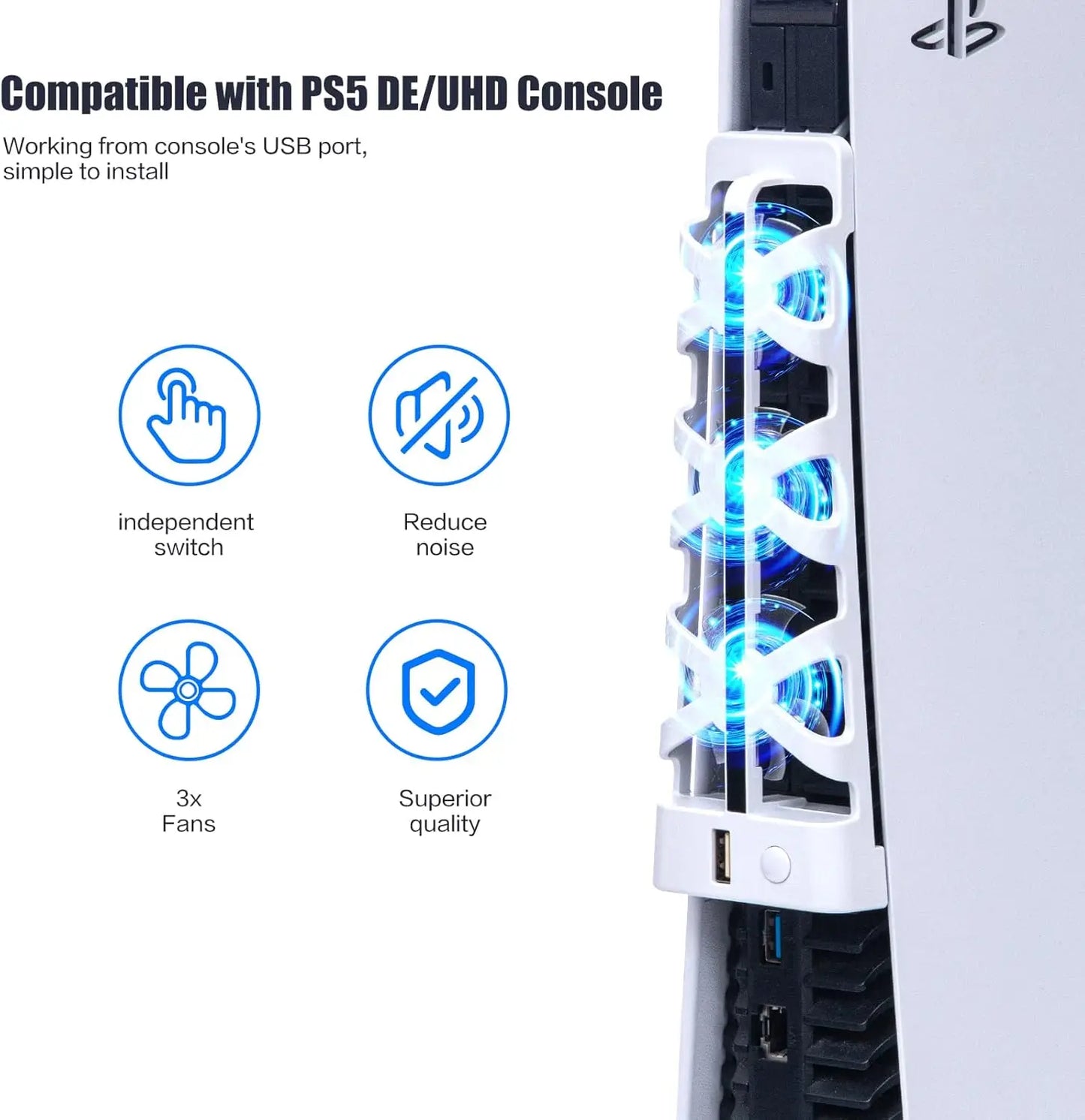 2025 New PS5 Cooling Fans for Playstation 5 Cooling Fan PS5 Discs Edition and Digital Edition with RGB Lighting and USB 3.0 Port