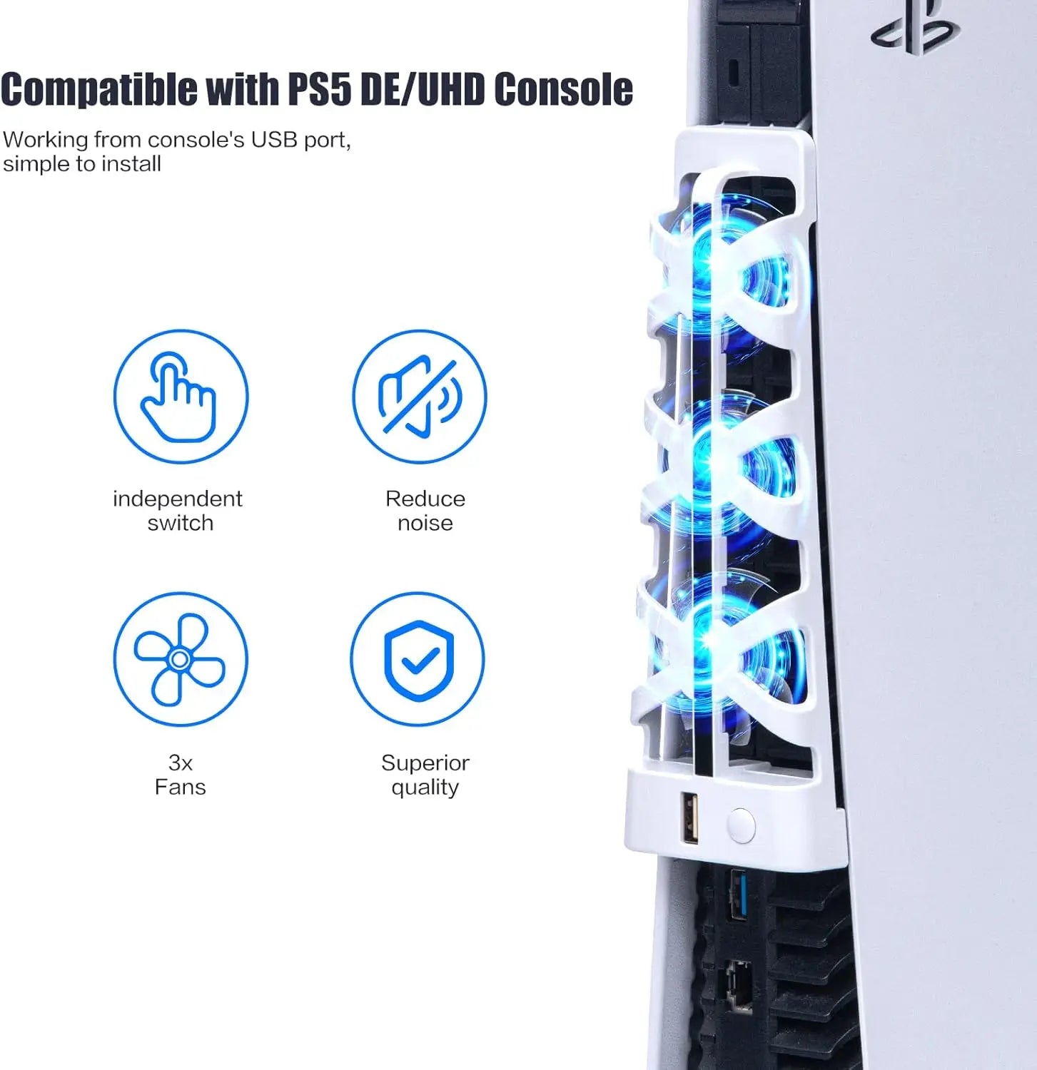2025 New PS5 Cooling Fans for Playstation 5 Cooling Fan PS5 Discs Edition and Digital Edition with RGB Lighting and USB 3.0 Port