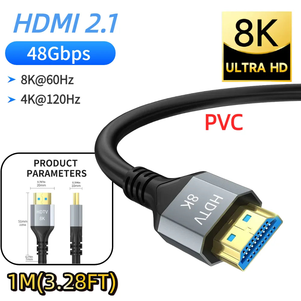 16K HDMI 2.2 Cable 96Gbps Supports 8K@120Hz 4K@240Hz 2K@360H HDR Earc Compatible with Roku TV HDTV PS5