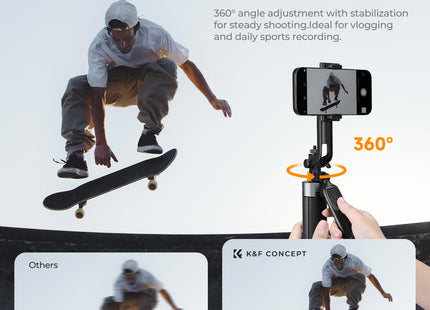 K&F CONCEPT 71" Tripod Compatible with Iphone/Pocket 4/3/Insta360 Luna Ultra, Auto Open Phone Tripod with 4 Legs & Stabilizing Handle, 360° Rotation Selfie Stick with Wireless Remote Control