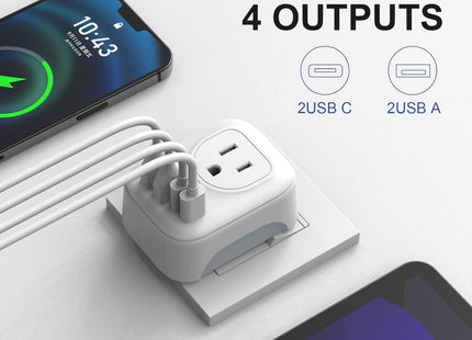 2 Pack European Travel Plug Adapter, VYLEE International Travel Adapter with 2 Outlets 4 USB Ports(2 USB C), 6 in 1 Type C Travel Essentials Charger for US to Most of Europe EU Italy Spain France
