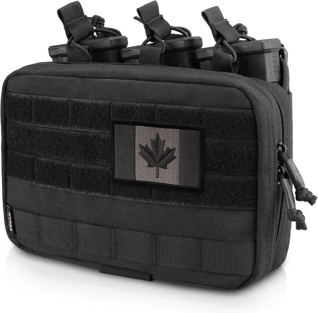 WYNEX Tactical Mag Admin Pouch, Molle Utility Tool Pouch EMT Organizer with Triple Stacker Magazine Holder for M4 M16 Canada Patch Included