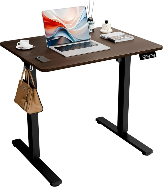 ERGOMAKER 32X23.6 Inch(80X60Cm) Electric Height Adjustable Standing Desk, Sit Stand Desk with Splicing Top for Home Office (Black Frame, Black Walnut Desktop)