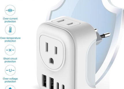 2 Pack European Travel Plug Adapter, VYLEE International Travel Adapter with 2 Outlets 4 USB Ports(2 USB C), 6 in 1 Type C Travel Essentials Charger for US to Most of Europe EU Italy Spain France