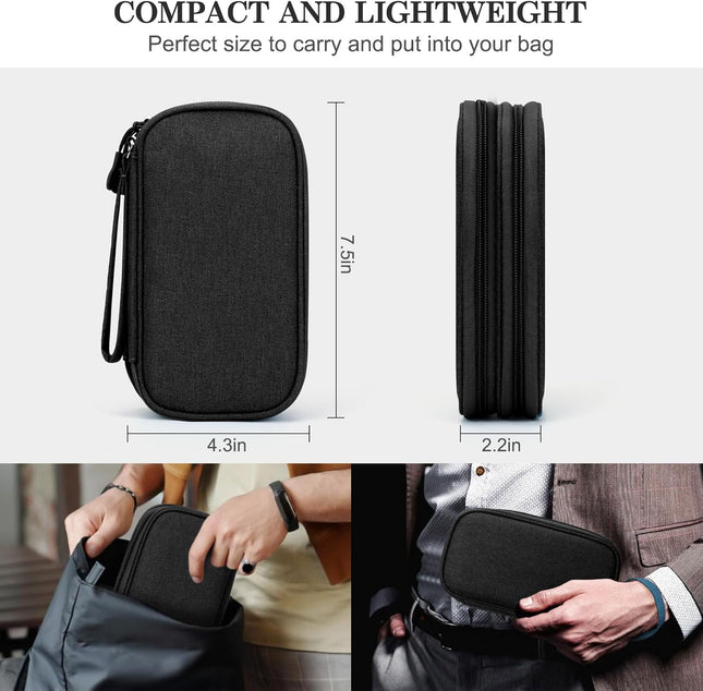 FYY Electronic Organizer, Travel Cable Organizer Bag Pouch Electronic Accessories Carry Case Portable Waterproof Double Layers All-In-One Storage Bag for Cable, Cord, Charger, Phone, Earphone Black