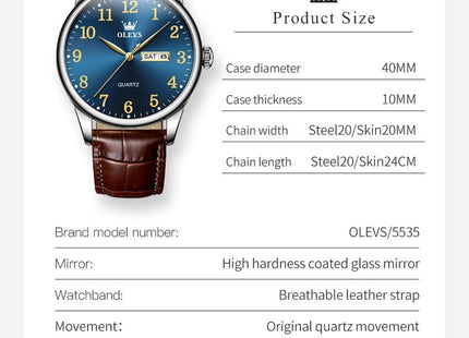 OLEVS Watches for Men Leather Men Easy Read Watches, Arabic Numerals Simple Style Calendar Large Face Watches (White/Black/Blue Dial)