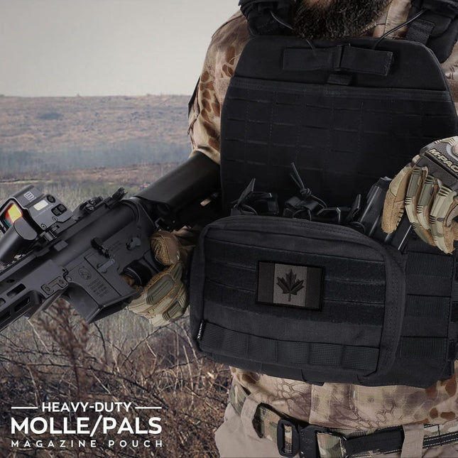 WYNEX Tactical Mag Admin Pouch, Molle Utility Tool Pouch EMT Organizer with Triple Stacker Magazine Holder for M4 M16 Canada Patch Included