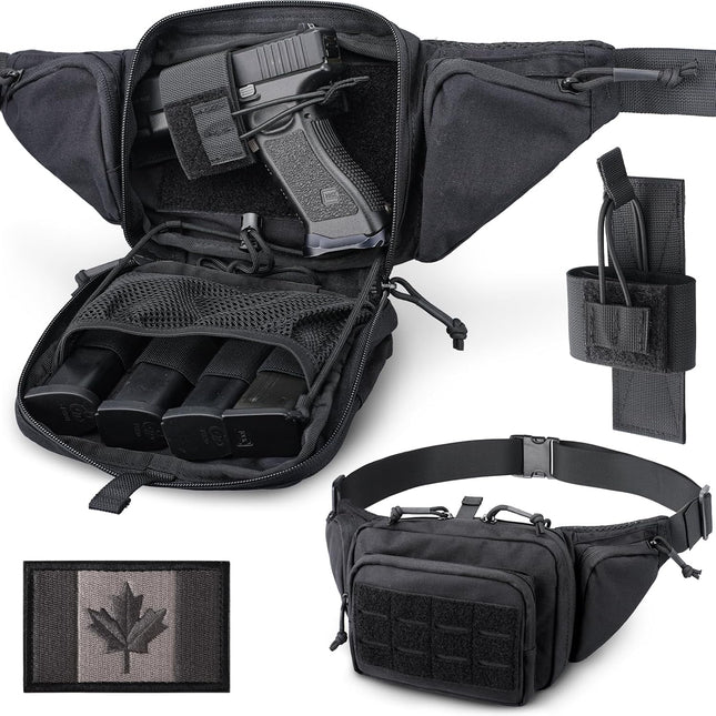 WYNEX Concealed Carry Fanny Pack Pistol Pouch, Tactical Fanny Pack Handgun Pouch with Universal Pistol Holster CCW EDC Waist Pack of Adjustable Paracord Suspension System for Men