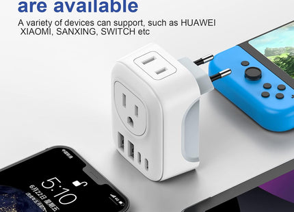 2 Pack European Travel Plug Adapter, VYLEE International Travel Adapter with 2 Outlets 4 USB Ports(2 USB C), 6 in 1 Type C Travel Essentials Charger for US to Most of Europe EU Italy Spain France