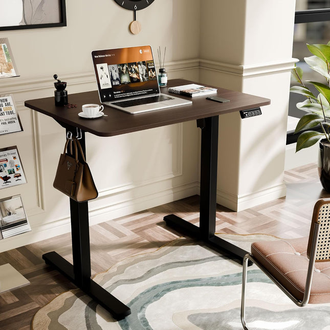 ERGOMAKER 32X23.6 Inch(80X60Cm) Electric Height Adjustable Standing Desk, Sit Stand Desk with Splicing Top for Home Office (Black Frame, Black Walnut Desktop)