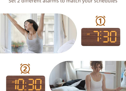 Wooden Digital Alarm Clocks for Bedrooms: Dimmable Dual Alarm Clock with Large Numbers for Bedside Desk - Loud Alarm for Heavy Sleepers with Volume Control - Wood Decor & Gifts